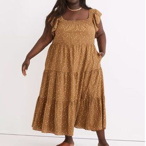 Madewell Plus Ruffle-Sleeve Tiered Midi Dress in Daisy Stitch NWT